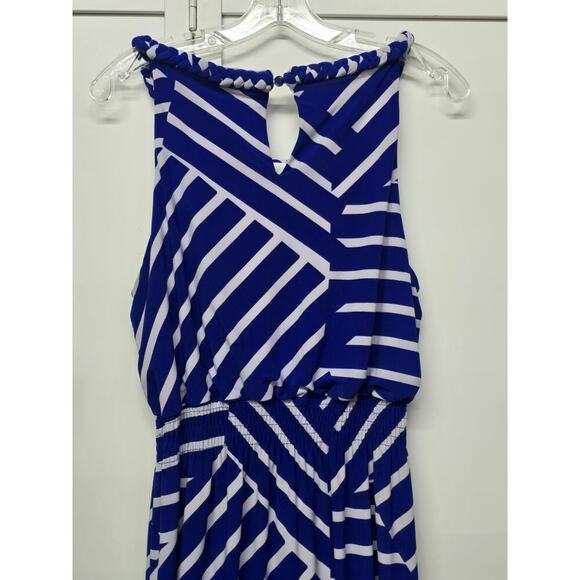 Chico’s Striped Halter Maxi Dress Stretchy Beachy Blue White Size 2 Large - Picture 7 of 8